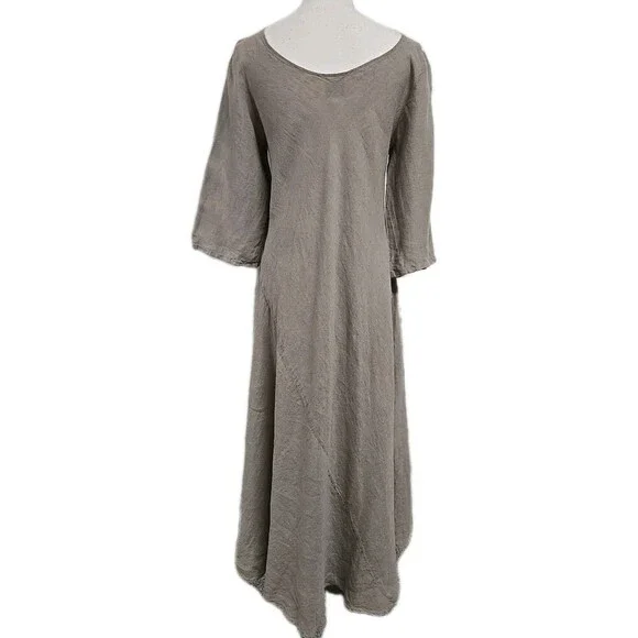 LA BOTTEGA DI BRUNELLA Italy Linen Midi Dress Latte Beige Women’s ONE Size -S-L